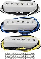 Vista 4 de FLEOR Alnico - Juego de 5 pastillas de bobina simple, poste plano para guitarra, cuello, medio/puente, color blanco