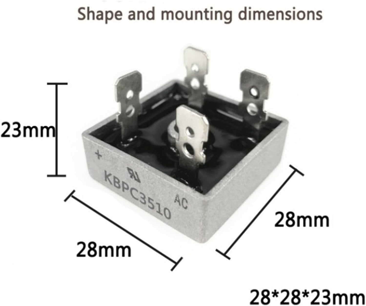 1 Piece KBPC3510 Single-Phase Rectifier Bridge KBPC Square Bridge Rectifier Bridge Stack 35A 1000V for Charger Full Current(3510 with Radiator)