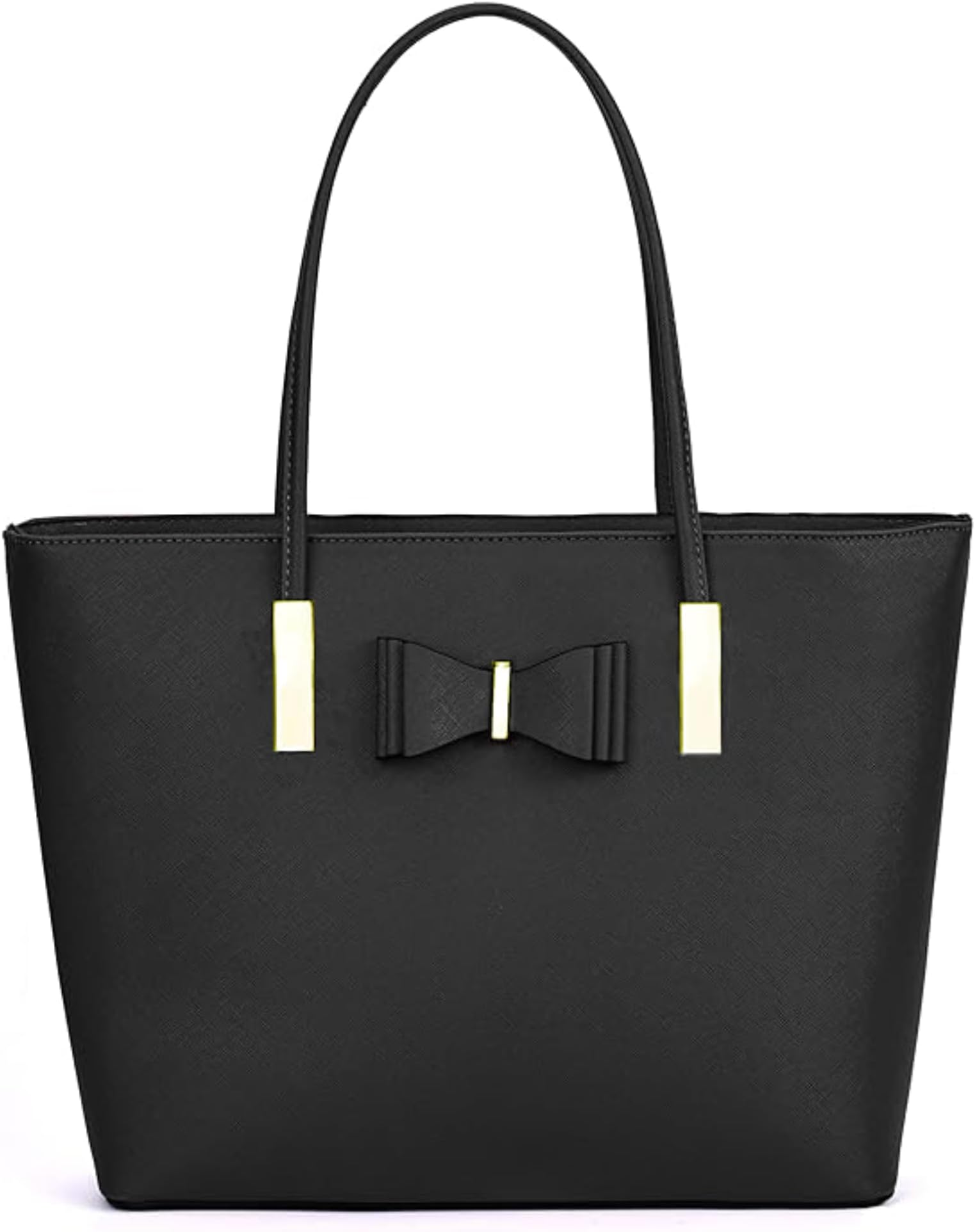Women's Top-Handle Black Large Tote Bag Handbag Simple Shoulder Bag with Zipper for School Work Leisure