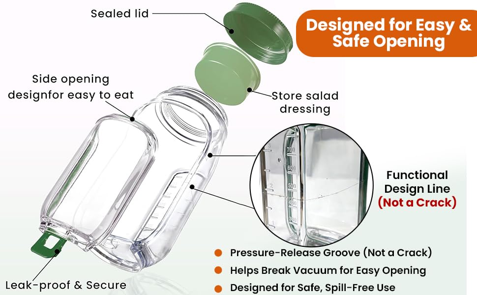 Image of Side-Open Mason Jar Salad Container - Leakproof Vertical Layering Jar with Built-in Dressing Cup, Reusable Portable Lunch Jar for Office, Picnic & Travel (Green, Pack of 1)