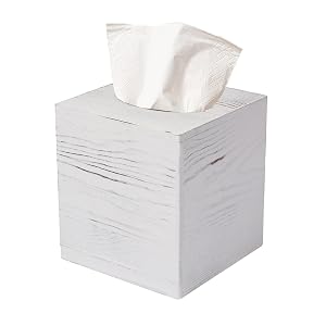 Tissue Box Cover Square Rustic White Wooden Tissue Box Holder for Kleenex - Facial Tissue Holder for Bathroom
