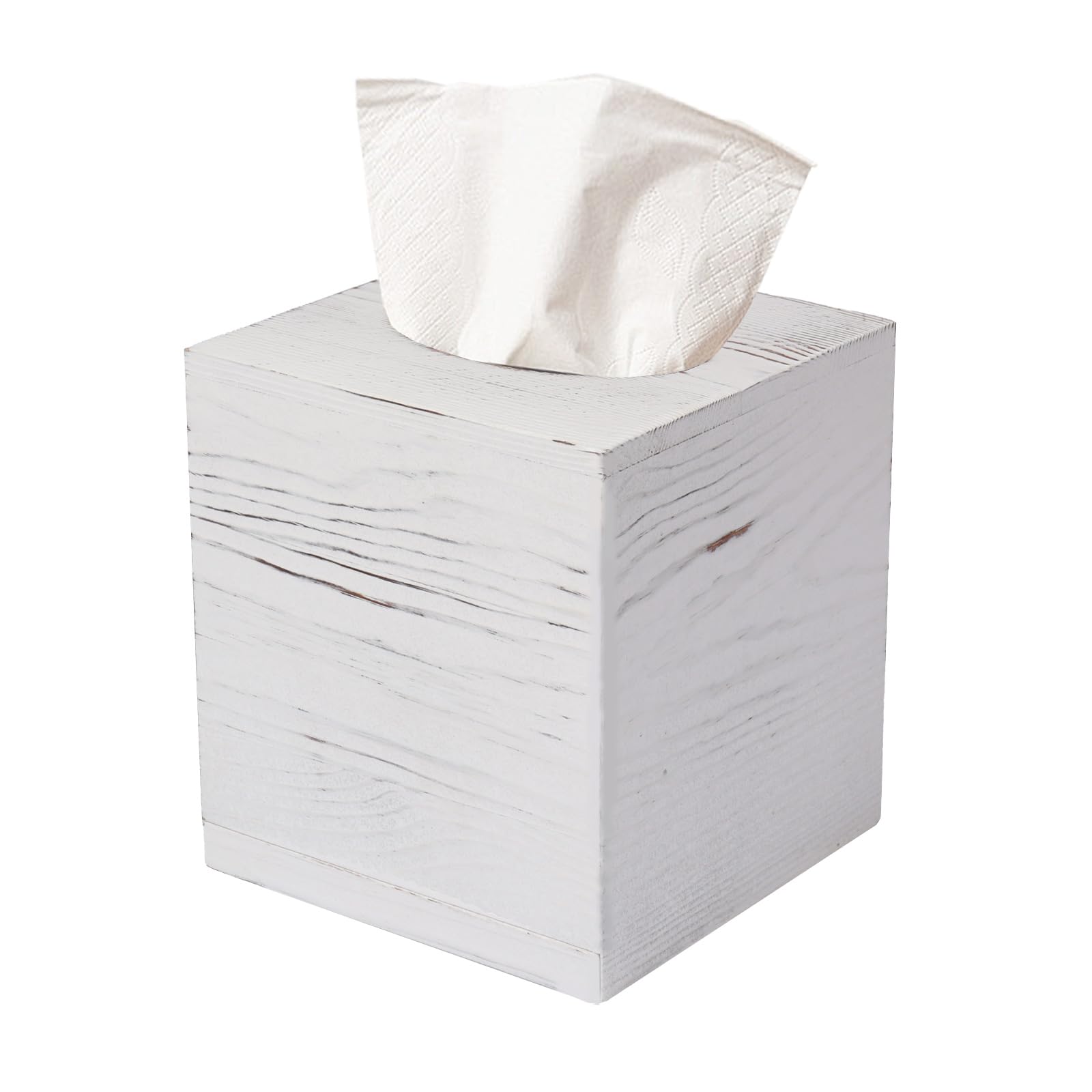 Tissue Box Cover Square Rustic White Wooden Tissue Box Holder for Kleenex - Facial Tissue Holder for Bathroom