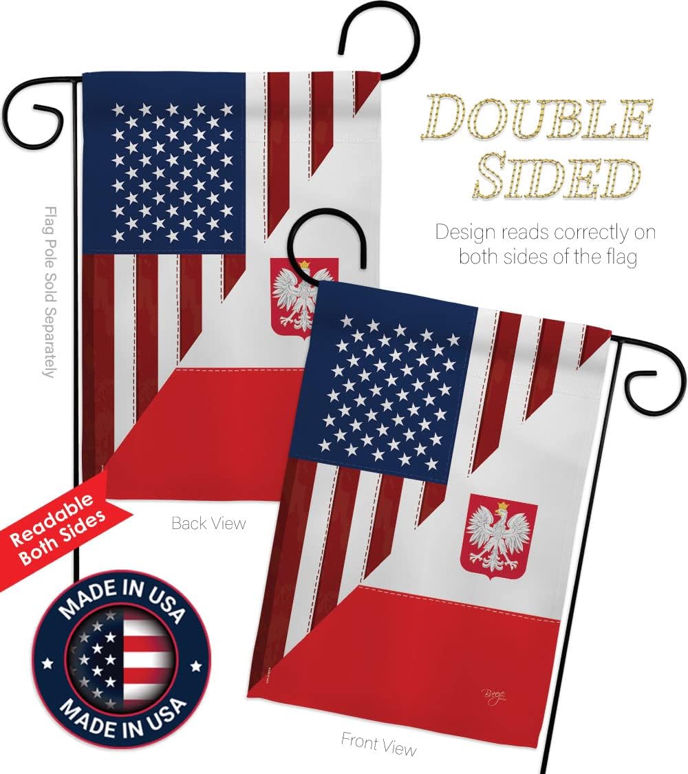 Breeze Decor US Polish Friendship Garden Flag Set with Stand Regional American Alliance World Country Particular Area House Decoration Banner Small Yard Gift Double-Sided, Made in USA