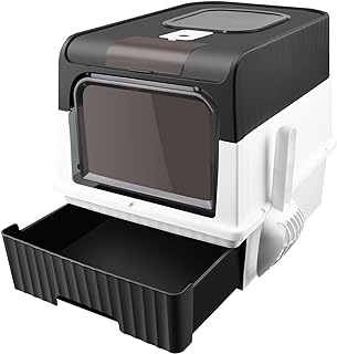 Feandrea Cat Litter Tray with Lid, Large Cat Litter Tray with Cover, Closed Cat Litter Tray, Large Cat Litter Tray with Lid and Scoop, 49 x 37 x 35 cm, Black product image