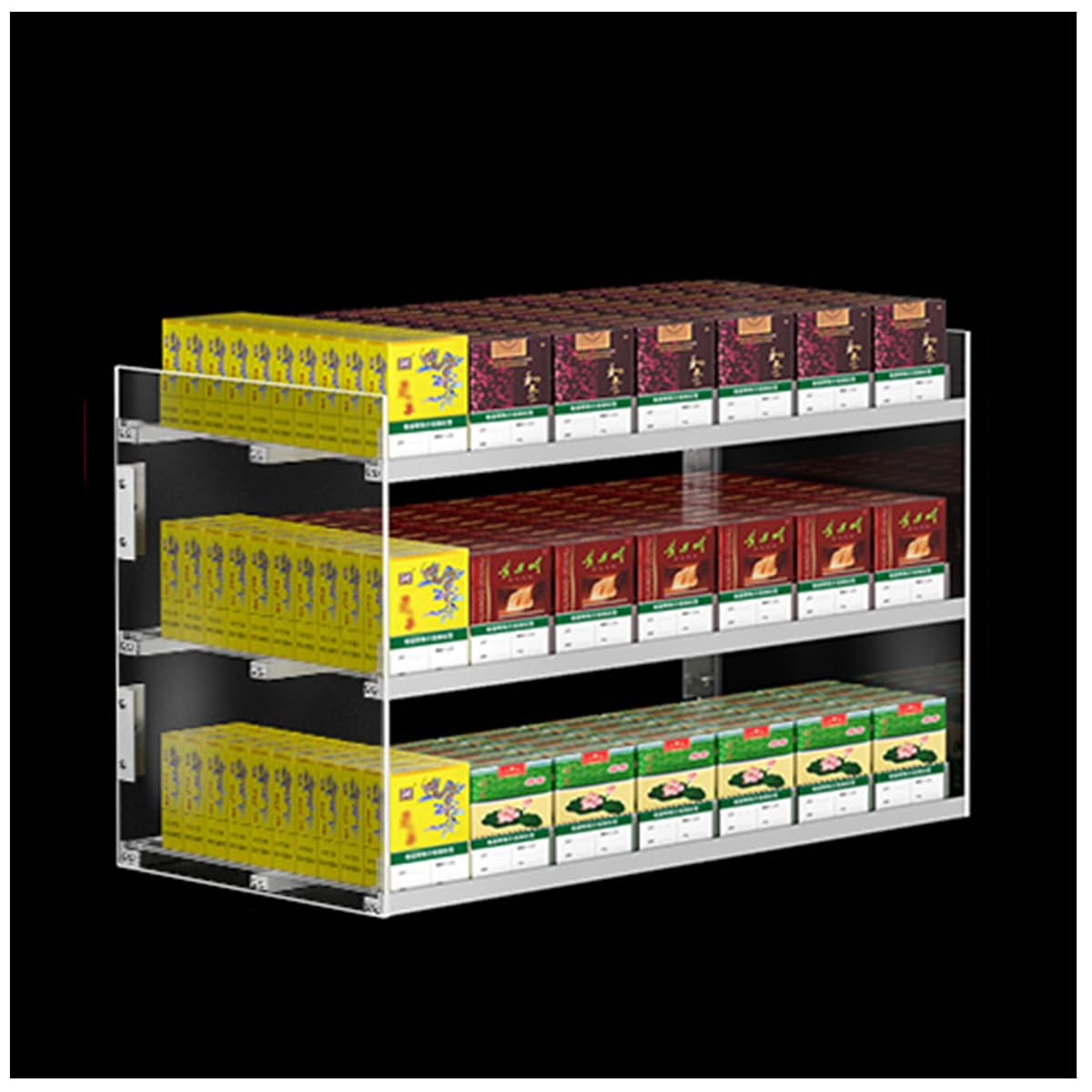 Présentoir de cigarettes avec poussoirs automatiques pour un rangement fluide et rapide