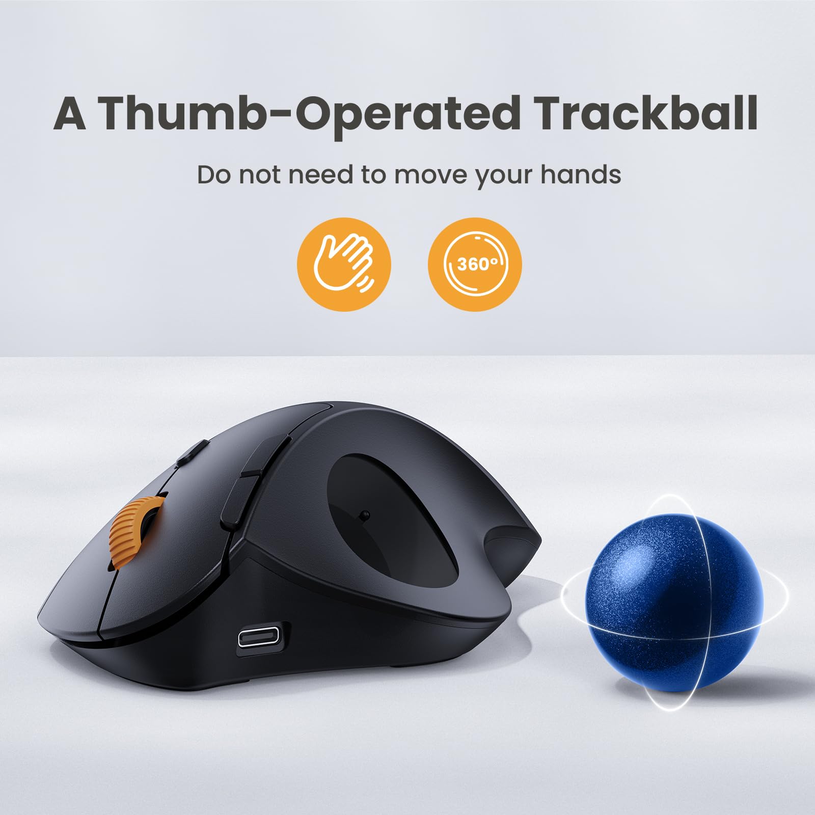 ProtoArc Mouse wireless Bluetooth Trackball wireless EM04 2.4GHz ricaricabile mouse ergonomico 5DPI regolabile controllo pollice multi-dispositivo, per PC, iPad, Mac, Windows blu