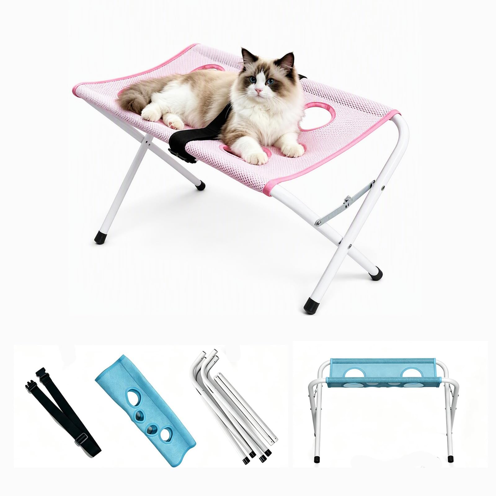 Pet Grooming Hammock Stand, Foldable Dog Bath Holder Sling Shower Chair, Washable Breathable Mesh, Pet Bath Stool for Small Medium Dogs and Cats, Home Salon Grooming for Picking Ears Bathing & Nail
