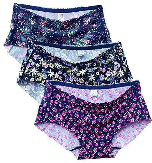 qoxolyz Women's Cotton Ice Silk Printed Seamless Panties Medium Waist Briefs Ladies Underwear Random Design Multicolor (Pack of 3) (Assorted Colour) (S to XXL)-picture-29