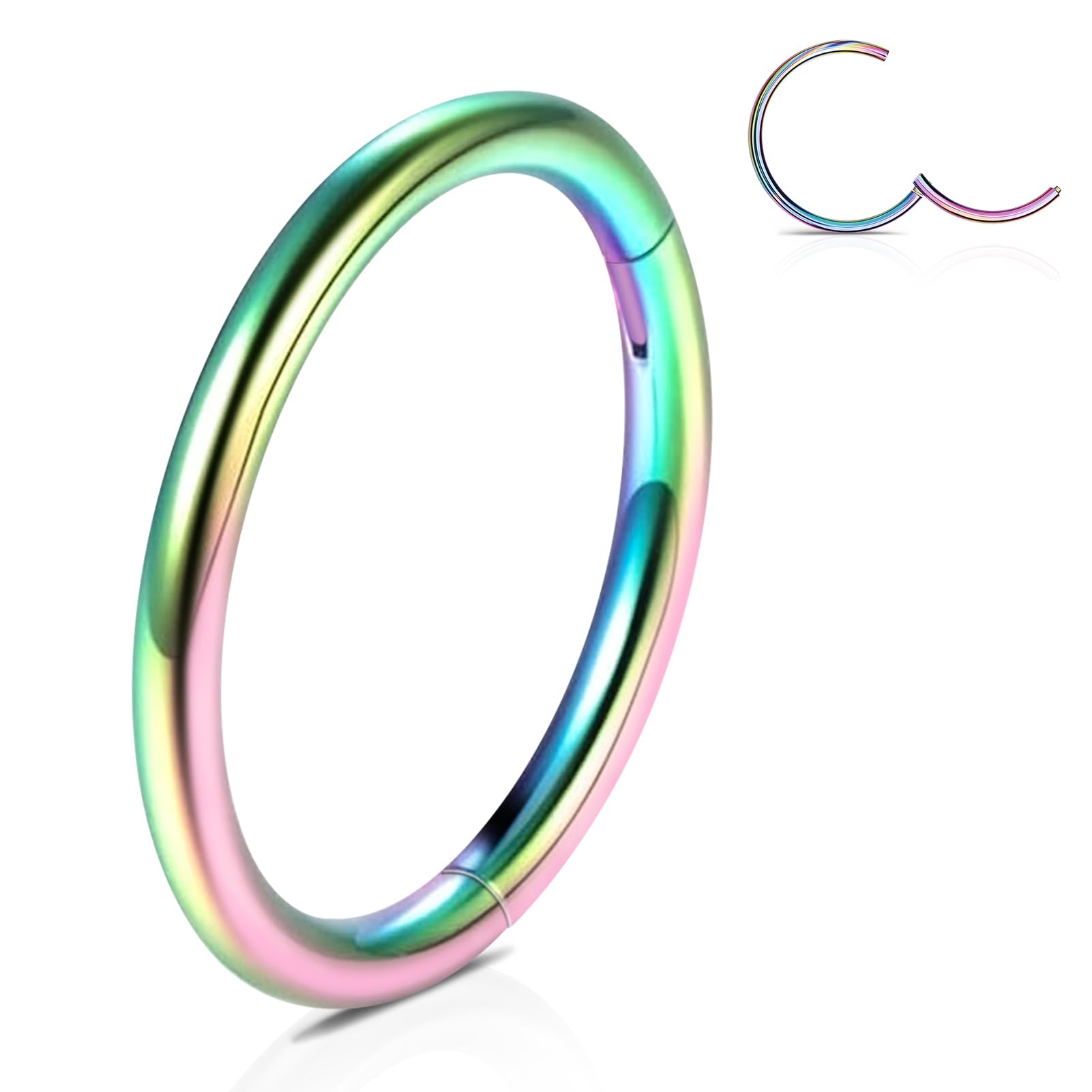 WBRWP 316L Stainless Steel Hinged Nose Rings Hoop: Womens Body Pierecing Segment Lip Rings Cartilage Rook Conch Earrings