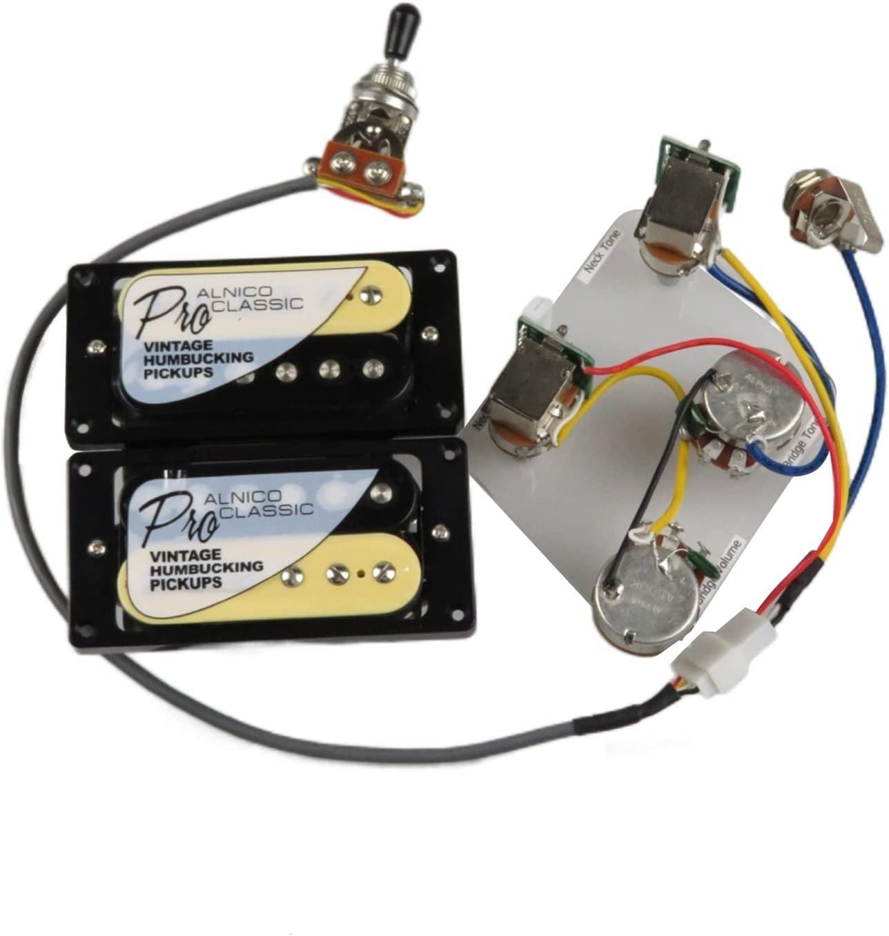 1 Set Alnico 5 Humbucker ProBucker Tonabnehmer mit Push Pull Switch Pot mit Leiterplatte Double Coil Pickup für Epiphone LP Gitarren (Zebra Bk Rahmen)