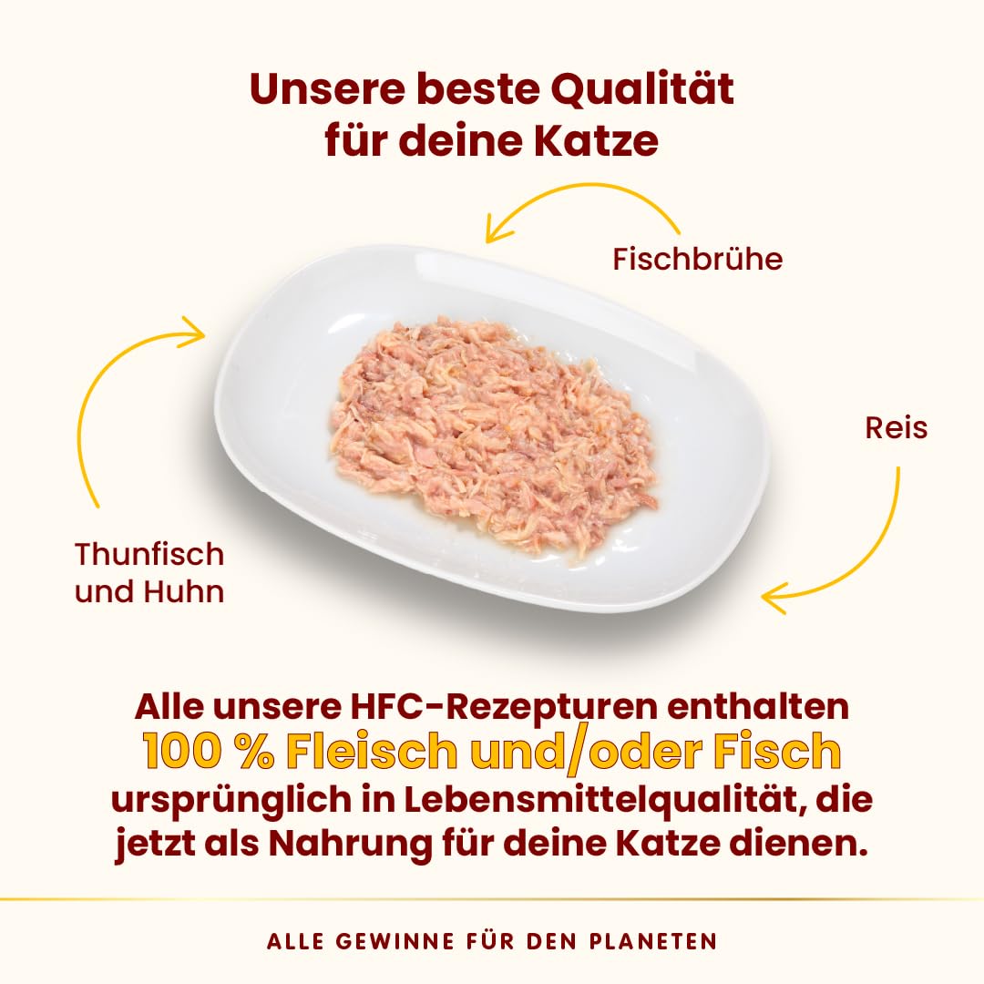 Almo Nature HFC Natural – mokra karma dla kotów – tuńczyk i krewetki – bezglutenowa, bezzbożowa, klasy ludzkiej, monoproteiczna – 150 g (24 sztuki)