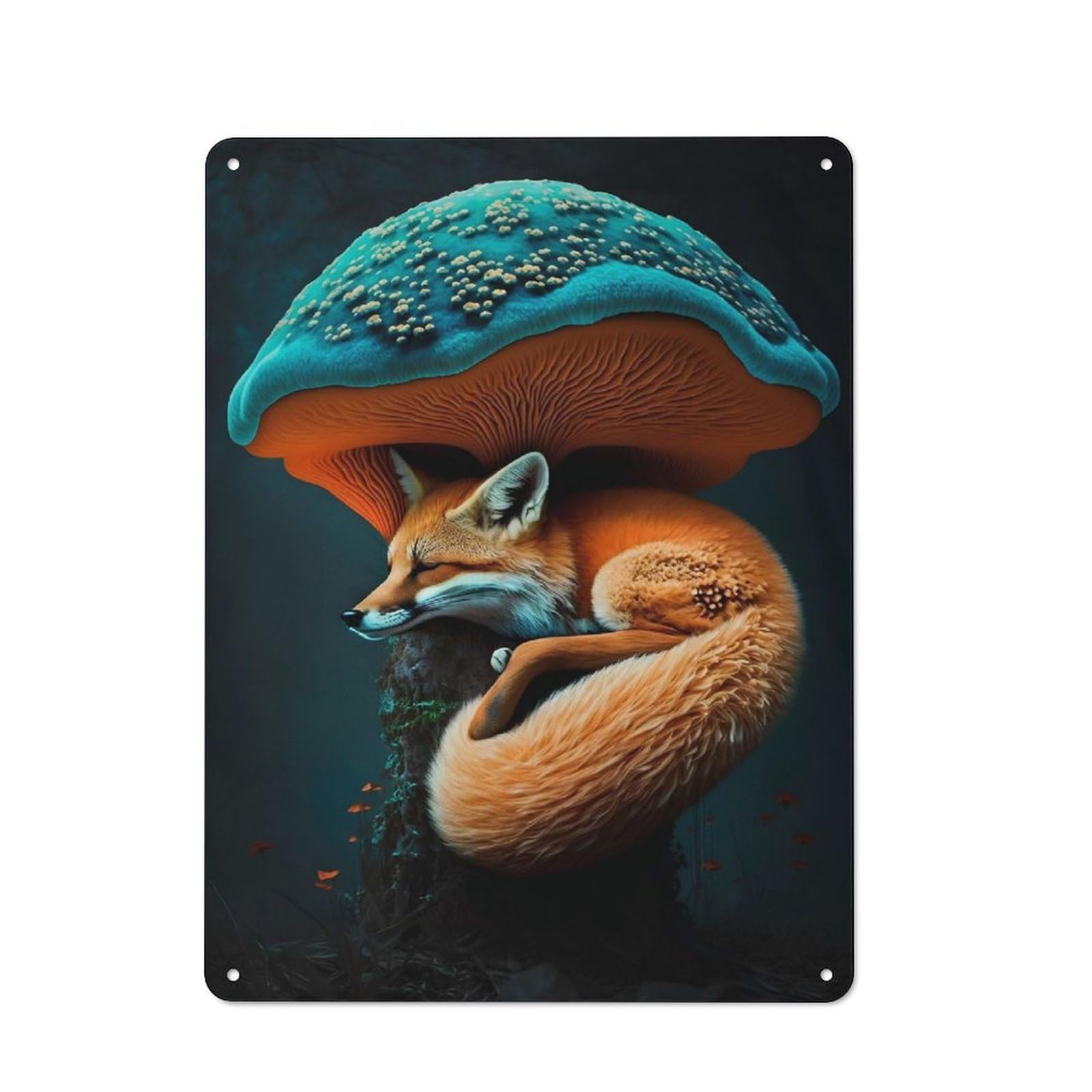 Junmoney Style-2 Old Fashioned Fox Sleeping Mushroom Decorative Tin Sign 40X30cm, Nostalgic Wall Art For Bedroom, Office, Home Bar Or Dining Room