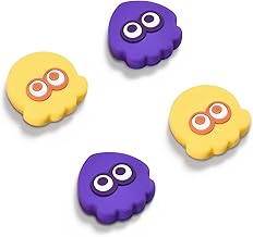 FUNLAB Switch Thumb Grips Joystick Caps Compatible with Splatoon Nintendo Switch/OLED/Lite Controller, Cute Silicone Analog Stick Cover, 4PCS - Yellow & Purple, Octopus & Squid