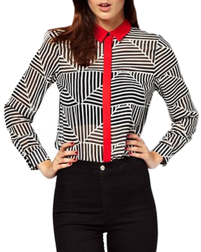 Womens Fashion Abstract Stripe Long Sleeve Blouse