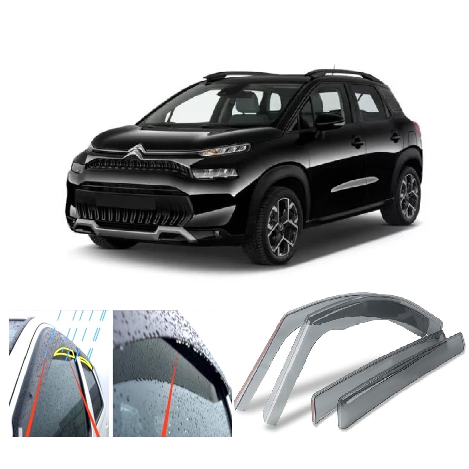 4 deflectores de viento para Citroen C3 Aircross 2017 2018 2019 2020 2021 2022 2023