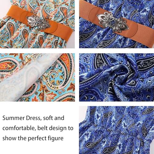 Woolicity Womens Summer Maxi Dress Boho Floral Wrap V Neck Long Sleeve Beach Flowy Long Dresses Blue XL - Image 5