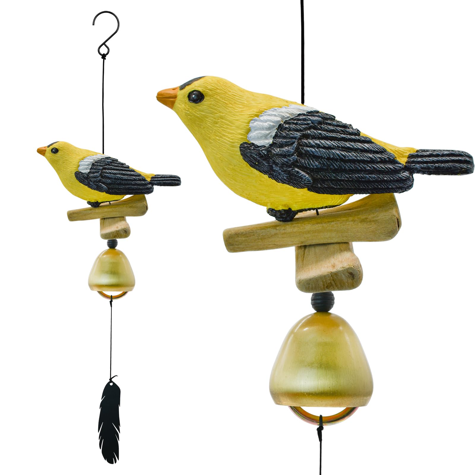 MrMrKura Bird Wind Chimes, Cardinal Wind Bell Pendent for Glory Mothers Love Gift Hanging Wind Chime with Feather Ornament for Bless Garden Backyard Home Decor (Yellow)