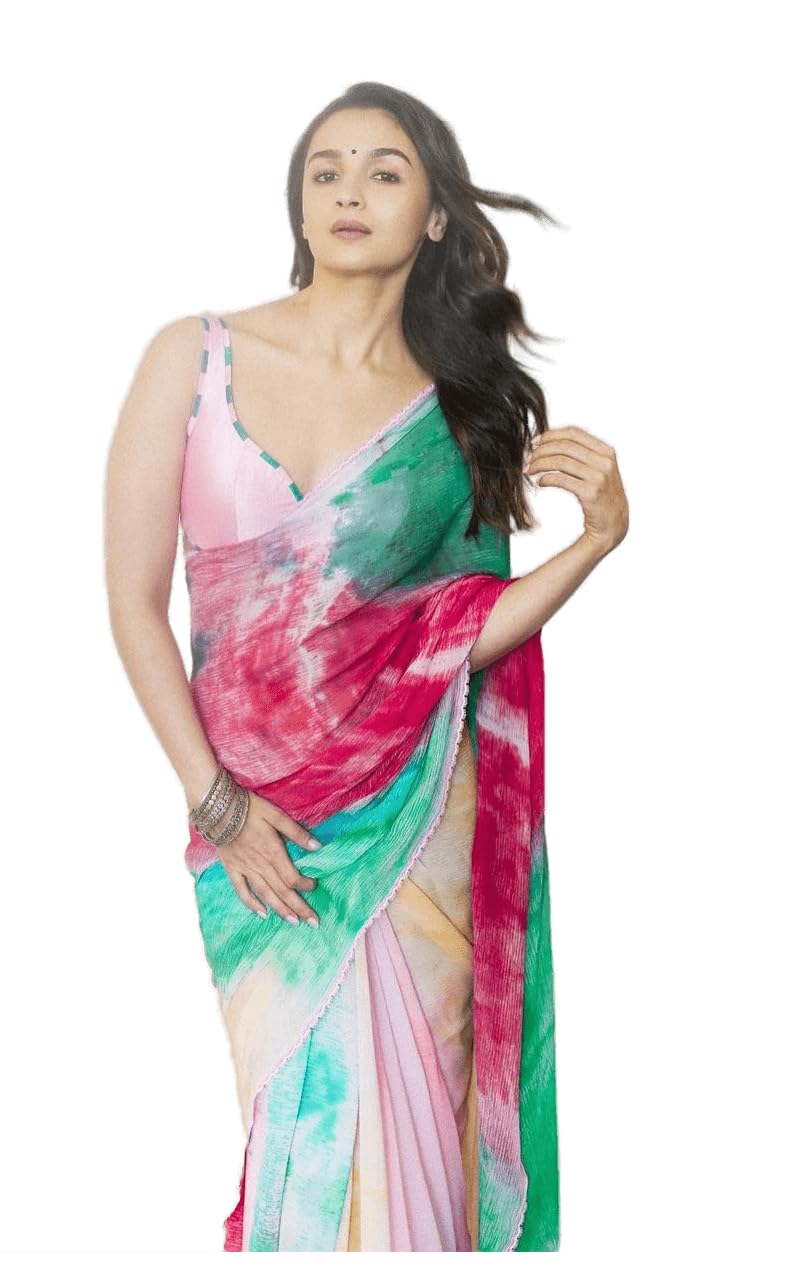 SidhidataWomen's Printed Pure Georgette Saree With Unstitched Blouse Piece (Rocky Aur Rani Ki Prem Kahani-12)