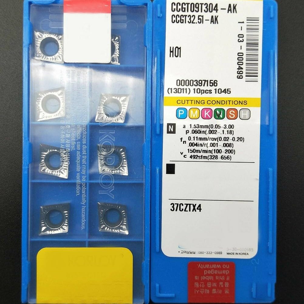 10Pcs Carbide Turning Inserts CNC Cutter Blades for Aluminum Machining,9mm Length,3mm Thickness,R0.4 Angle,CVD/PVD Coating