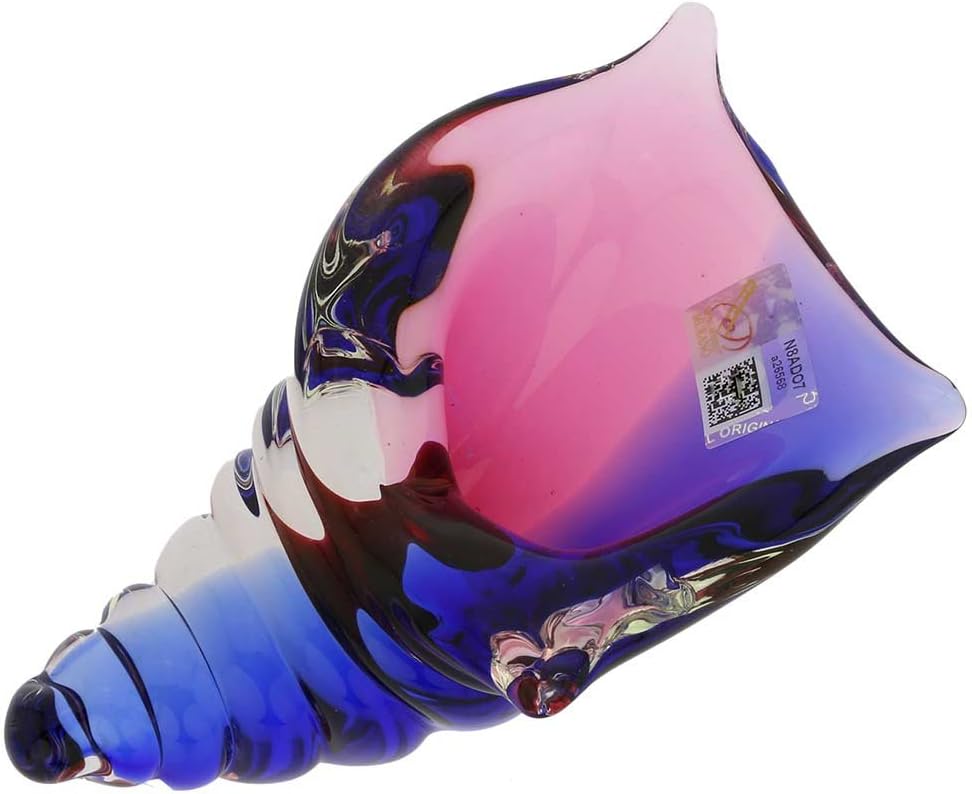 GlassOfVenice Murano Glass Cone Seashell Sculpture - Rose and Blue