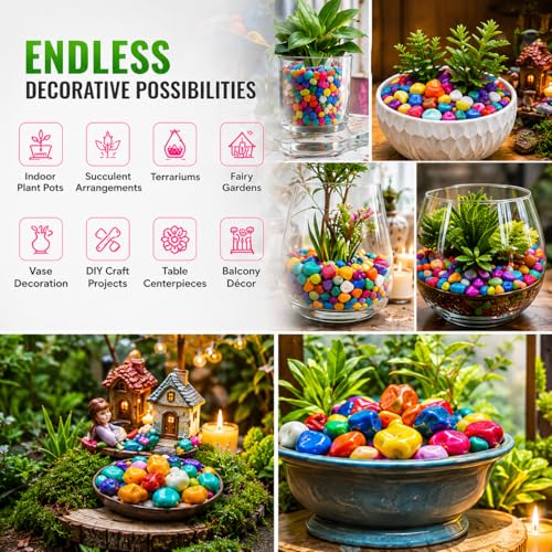 Image of Multi-Color Decorative Pebbles for Plants Pots, Fish Tank Aquarium, Vase Fillers & Home Decoration Stones | Natural Polished Pebbles for Indoor & Outdoor Decor | 1 Kg Pack