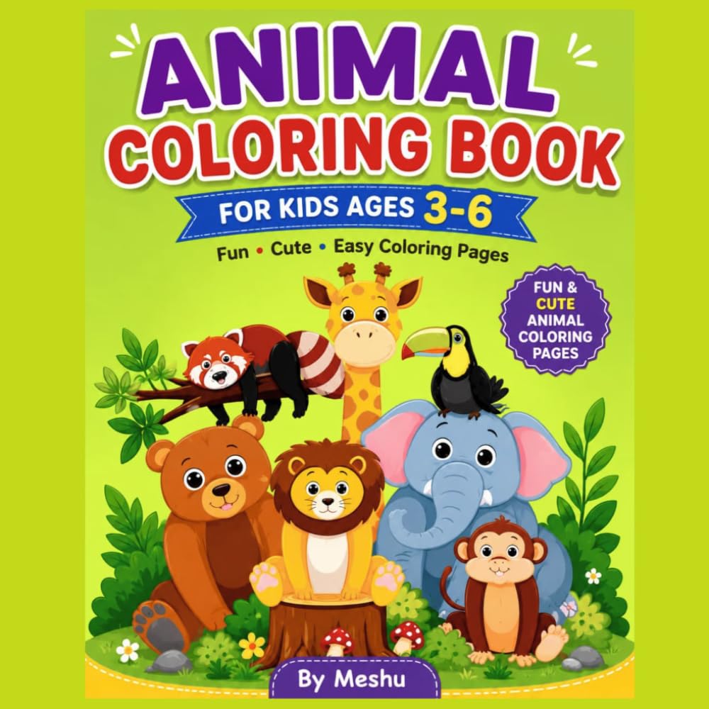 Coloring book animal, fun coloring book for aged 3 to 6: Fun and Easy Animal Coloring Pages for Kids Ages 3–6,