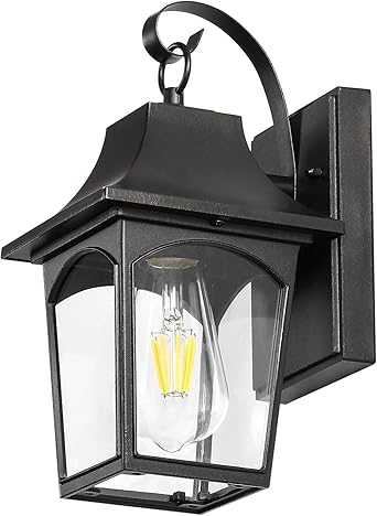 Outdoor Wall Sconce Lantern for Hallway Porch Garage Doorway Garden, Black Vintage Outside Lighting Wall Mount Lanterns, Exterior Wall Light Fixture with Clear Waterproof Glass Shade