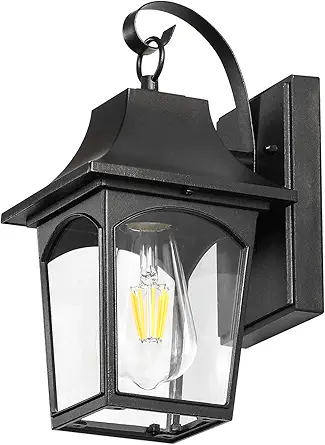 Outdoor Wall Sconce Lantern for Hallway Porch Garage Doorway Garden, Black Vintage Outside Lighting Wall Mount Lanterns, Exterior Wall Light Fixture with Clear Waterproof Glass Shade