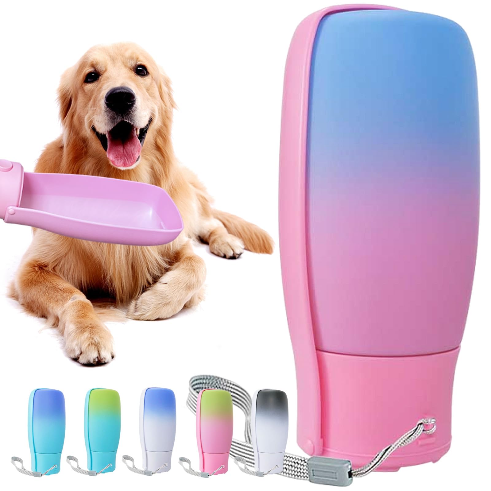dog water bottle portable 19oz, food grade material portable dog water bowl dispenser for small medium large dogs, pet essentials for outdoor walking traveling, dog gifts (pink&blue)