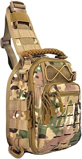 BraveHawk OUTDOORS Tactical Sling Bag, 11 Compartments & Paracord Carry-On 900D Nylon Waterproof MOLLE Military Backpack Compact Crossbody Bag for Camping Travel Hiking