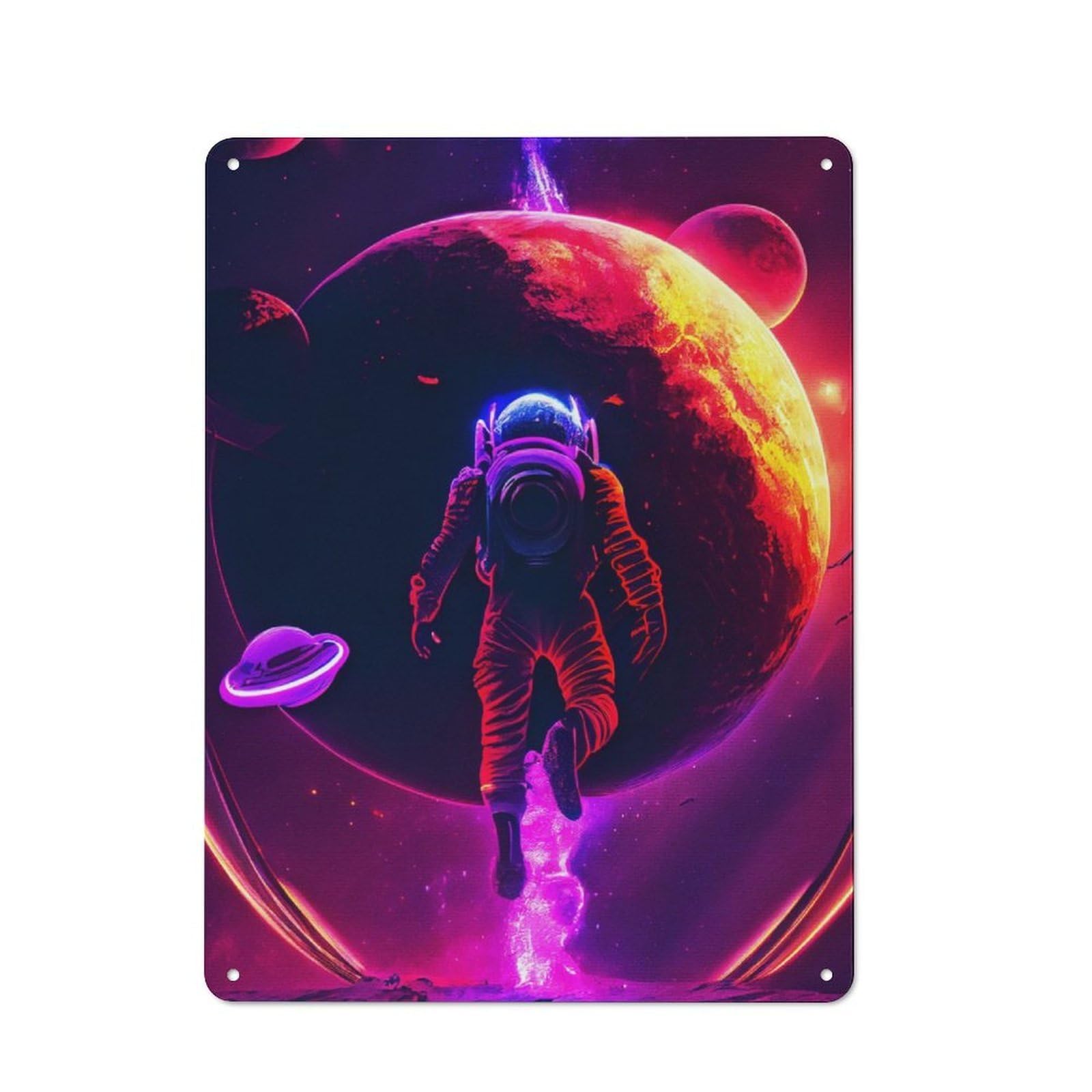 Junmoney Neon Flying Astronomy For Lounge Or Reading Corner, Retro Metal Plaque 40X30cm, For Vintage Wall Decor Fans, For Metal Sign Collectors