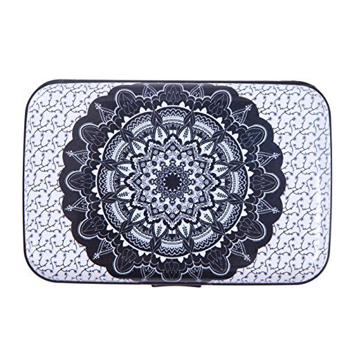 HDE RFID Credit Card Holder Front Pocket Hard Shell RFID Wallets for Women (White and Black Madala)