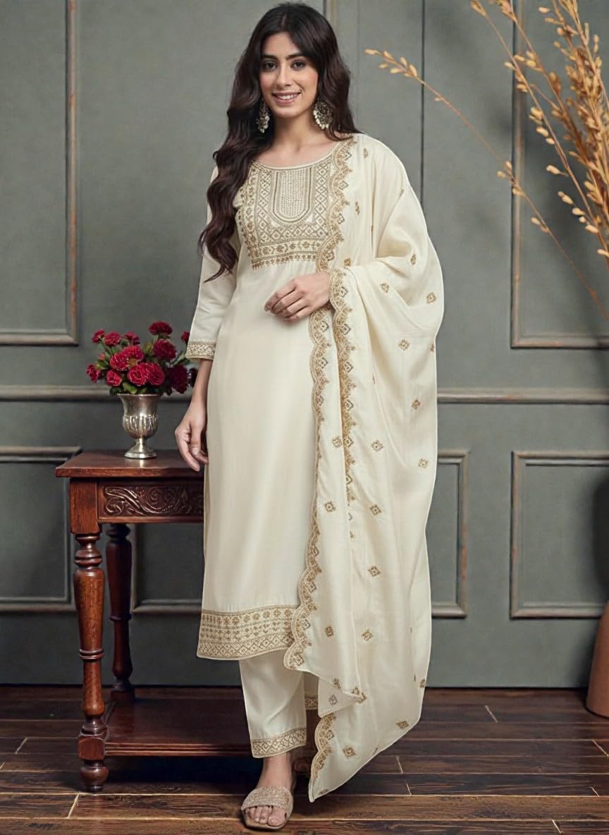 Embroidered Kurta Set with Dupatta, Traditional Indian Ethnic Wear, Sequin Work-picture-42