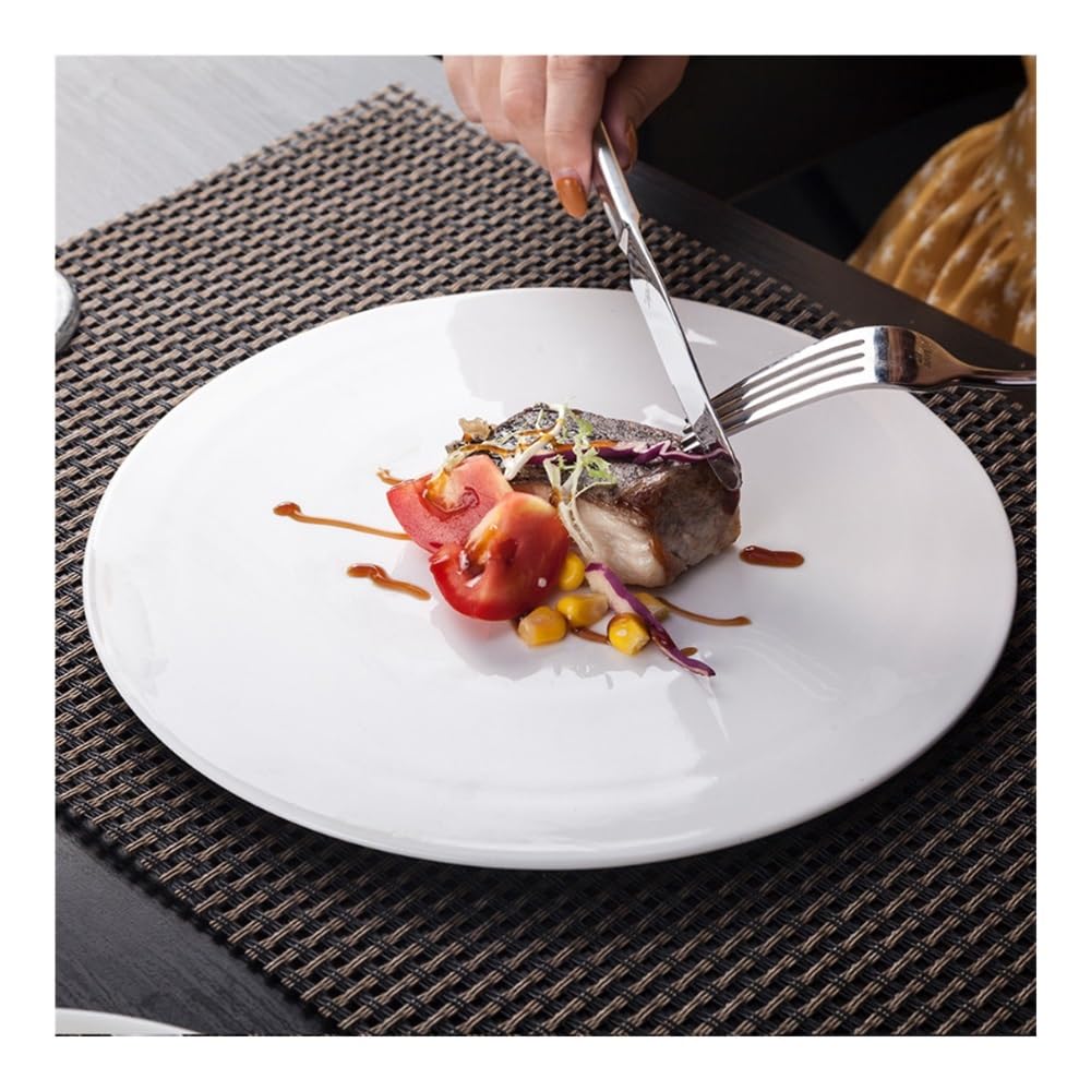 Talerze Obiadowe Biały ceramiczny okrągły talerz obiadowy z sushi i stekiem(22.5cm)