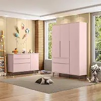 Jogo de Quarto Para Bebê Completo Melinda com Roupeiro e Cômoda Rose