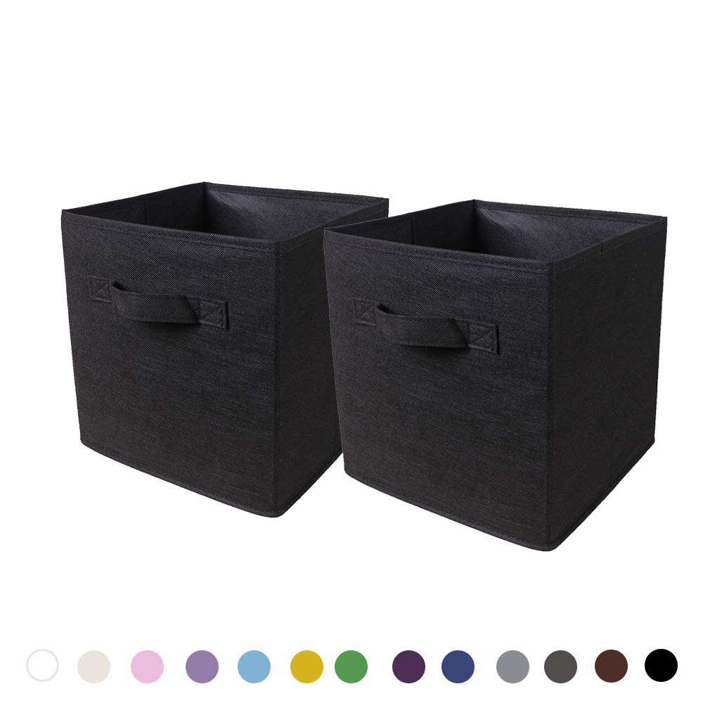 BonChoice Foldable Storage Cubes Boxes with Handle for Home Organization, Fabric Wardrobe Storage Box Organizer Basket Bins for Clothes Toys Towels, Collapsible&Durable (2, Black)