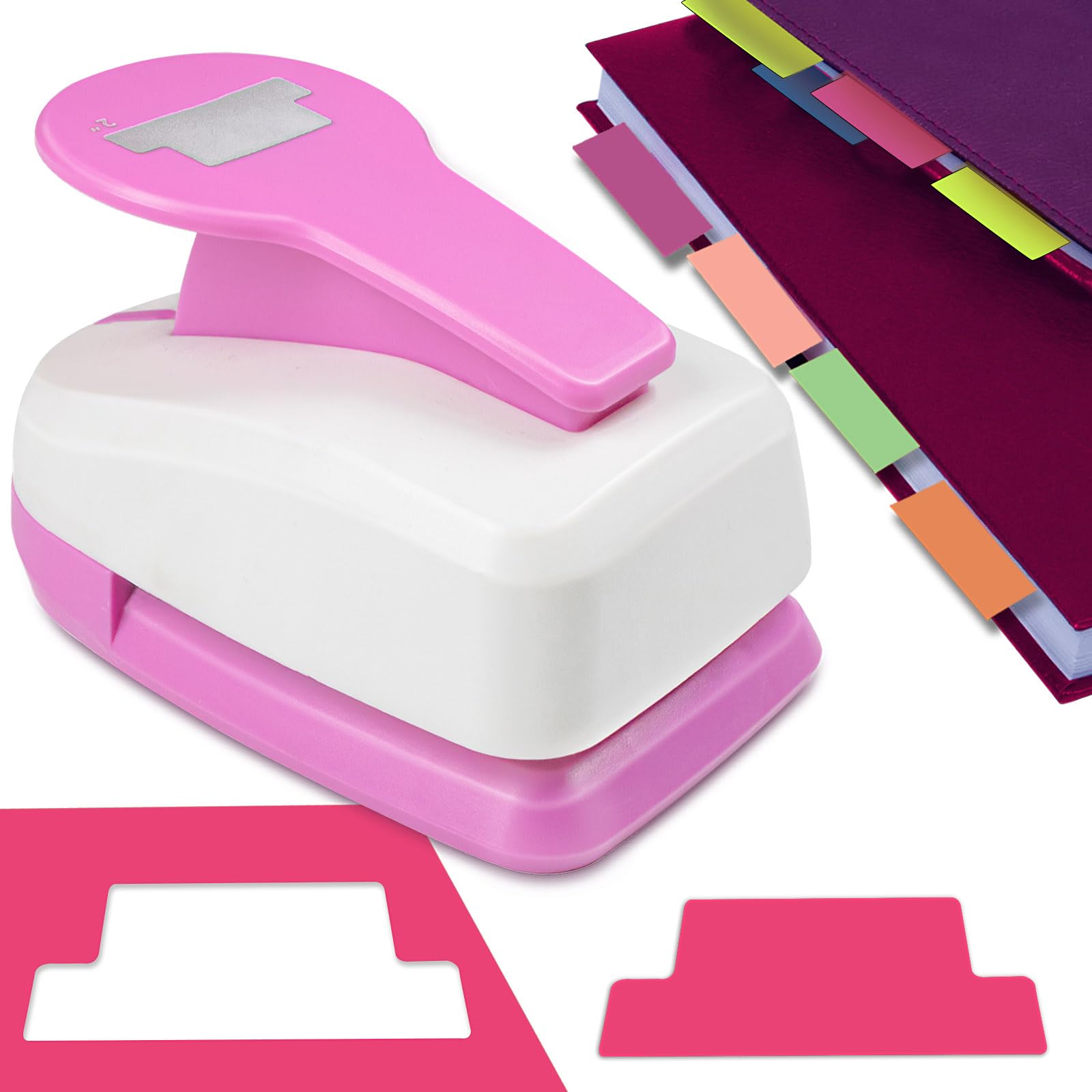 Paper Punch, Tab Punch, 2 inch Tab Puncher for Paper Crafts, Pink Papers Punches for Crafting, Craft Punches for Scrapbooking, Planners