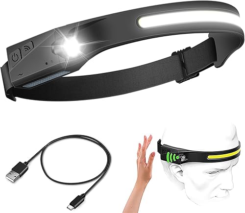 1 faro LED recargable con todas las perspectivas de inducción de iluminación de 230 haz ancho de 350 lúmenes súper brillante 5 modos de luz sensor