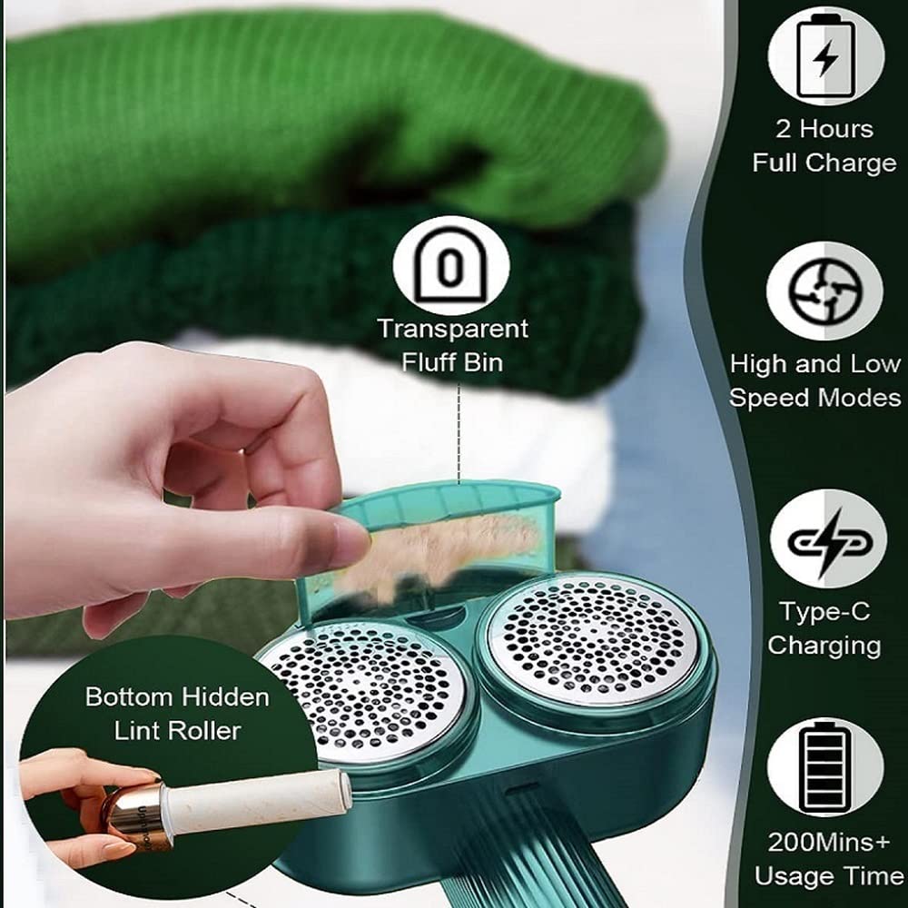 ALSAM Afeitadora eléctrica for Quitar Pelusas de suéter, afeitadora de Tela Recargable, afeitadora for Quitar Pelusas de Doble Cabezal con 2 Cuchillas reemplazables for Ropa