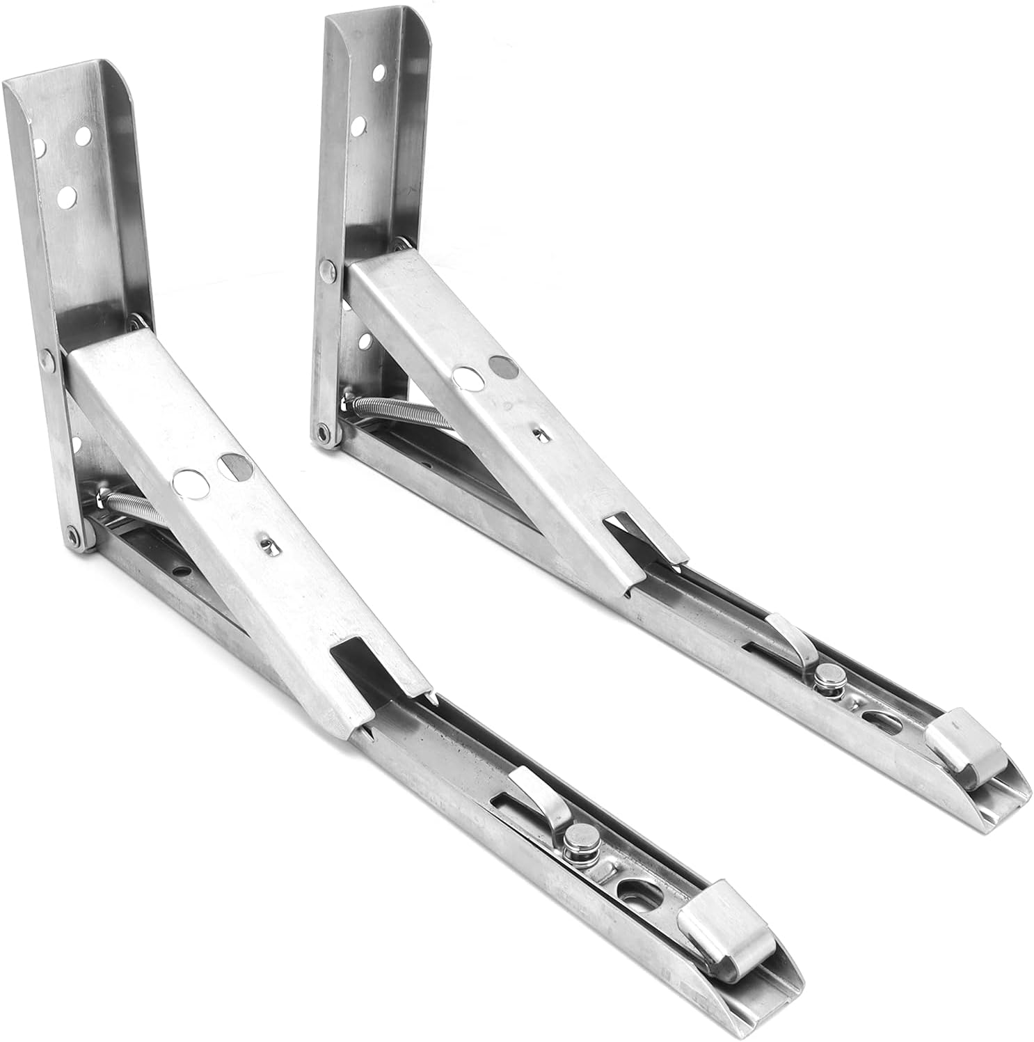 2Pcs Folding Shelf Bracket Stainless Steel Wall Mount Spring Loaded Support Rack