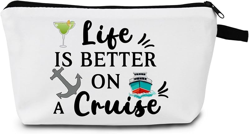 Necessaire de maquiagem MoCaliduccious Cruise 03 com estampa Life is Better on a Cruise, branca