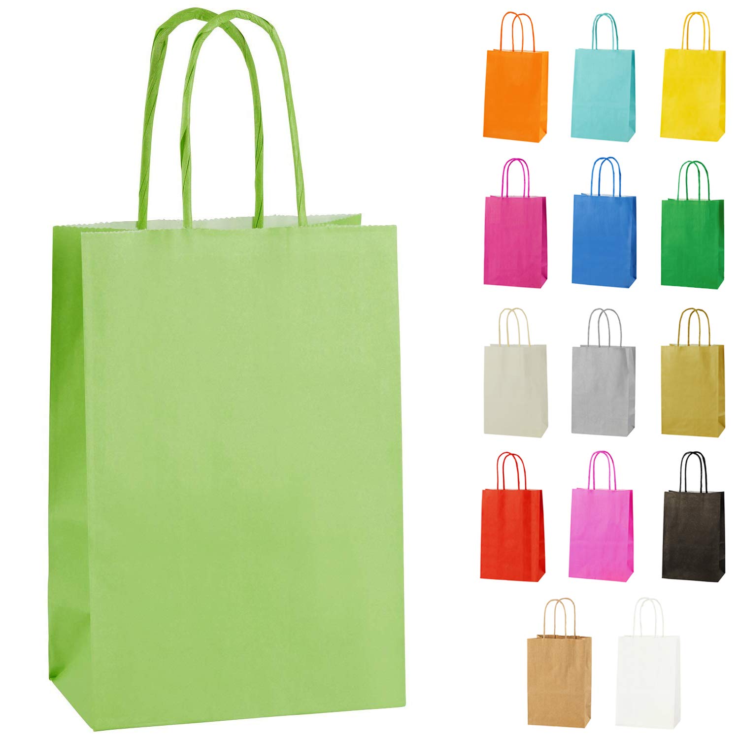 Thepaperbagstore 10 Light Green Paper Party Bags With Handles - Colourful Paper Gift Bags for Kids and Adults Parties, Birthdays, Weddings, Baby Showers, Hen Parties and Sweets 14x21x8cm โ image 1