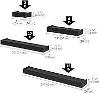 Vista 3 de Ballucci estante para pared con repisas moderno, juego de 4 unidades, Madera, Negro, Set de 4