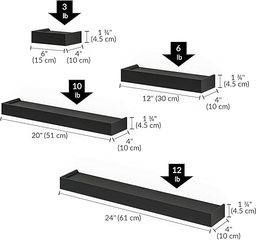 Miniatura 3 de Ballucci estante para pared con repisas moderno, juego de 4 unidades, Madera, Negro, Set de 4