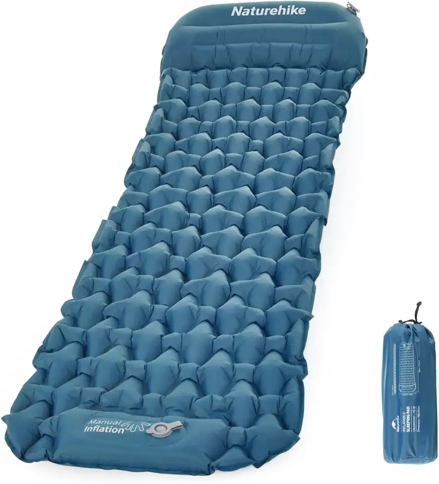 Isolante Inflável Naturehike FC-12 com Travesseiro e Bomba de Ar Embutida