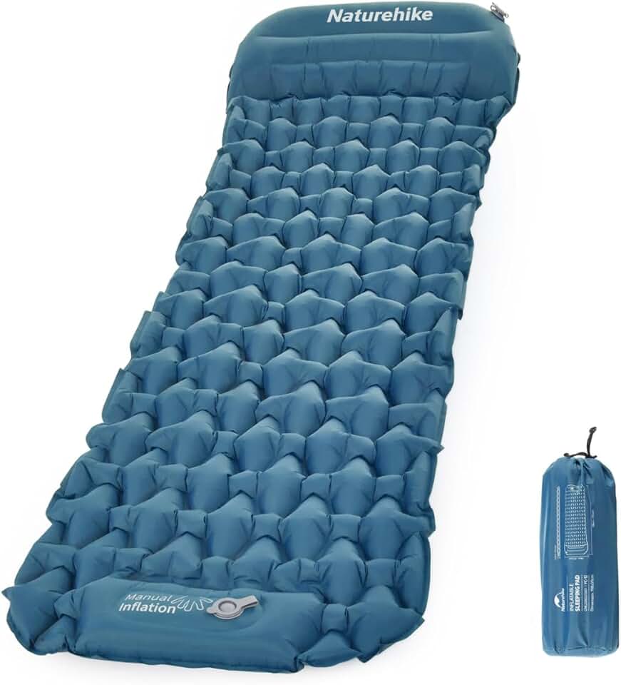 Isolante Inflável Naturehike FC-12 com Travesseiro e Bomba de Ar Embutida