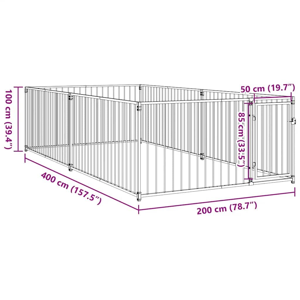 Perrera de acero para exteriores, 200 × 400 × 100 cm, con puerta con cierre para cachorros, perros, jardín, entrenamiento, protección y seguridad en el recinto al aire libre o en interiores