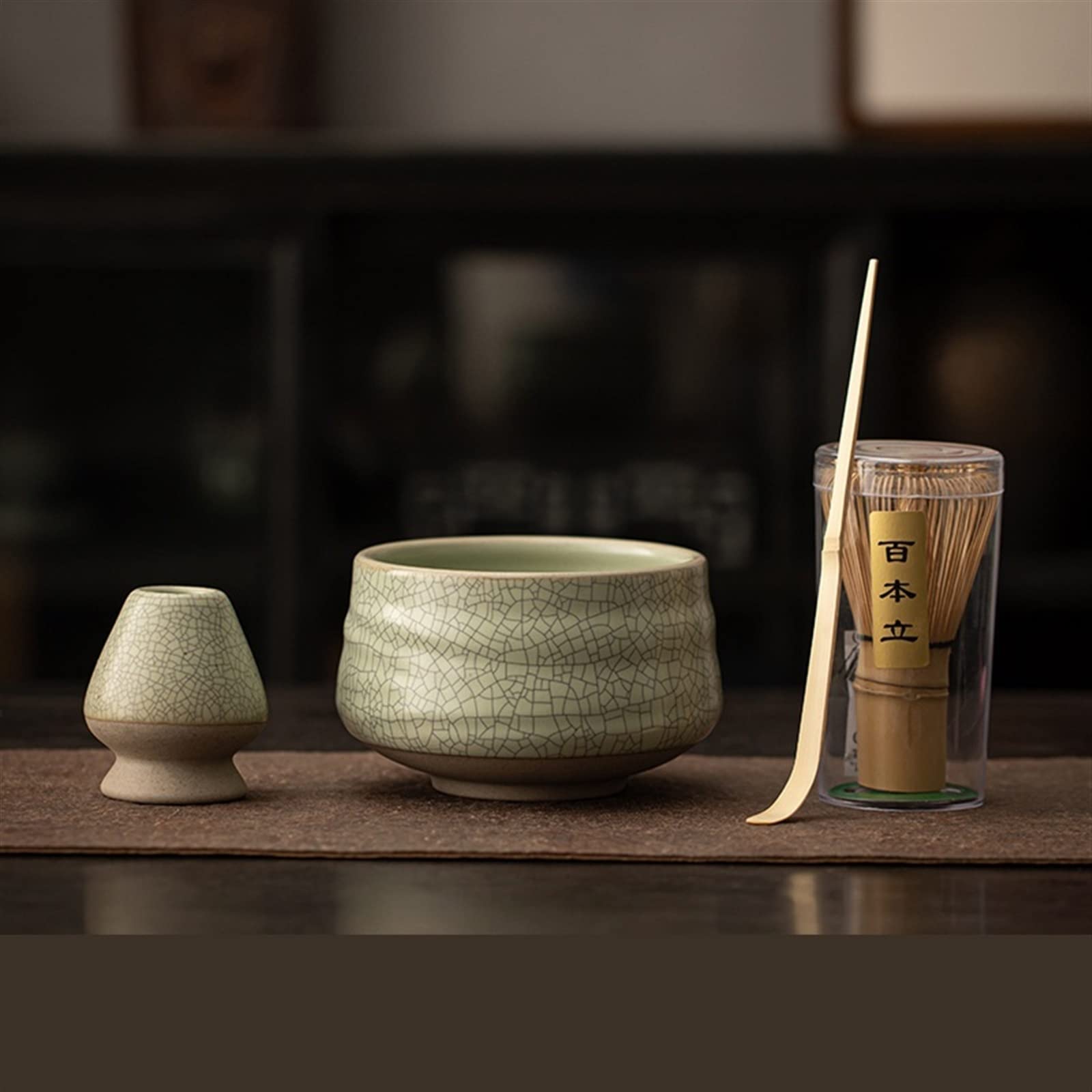 Set per cerimonia del tè Matcha, 4 pezzi con ciotola, frusta, supporto e paletta da tè, kit premium per la preparazione del tè tradizionale