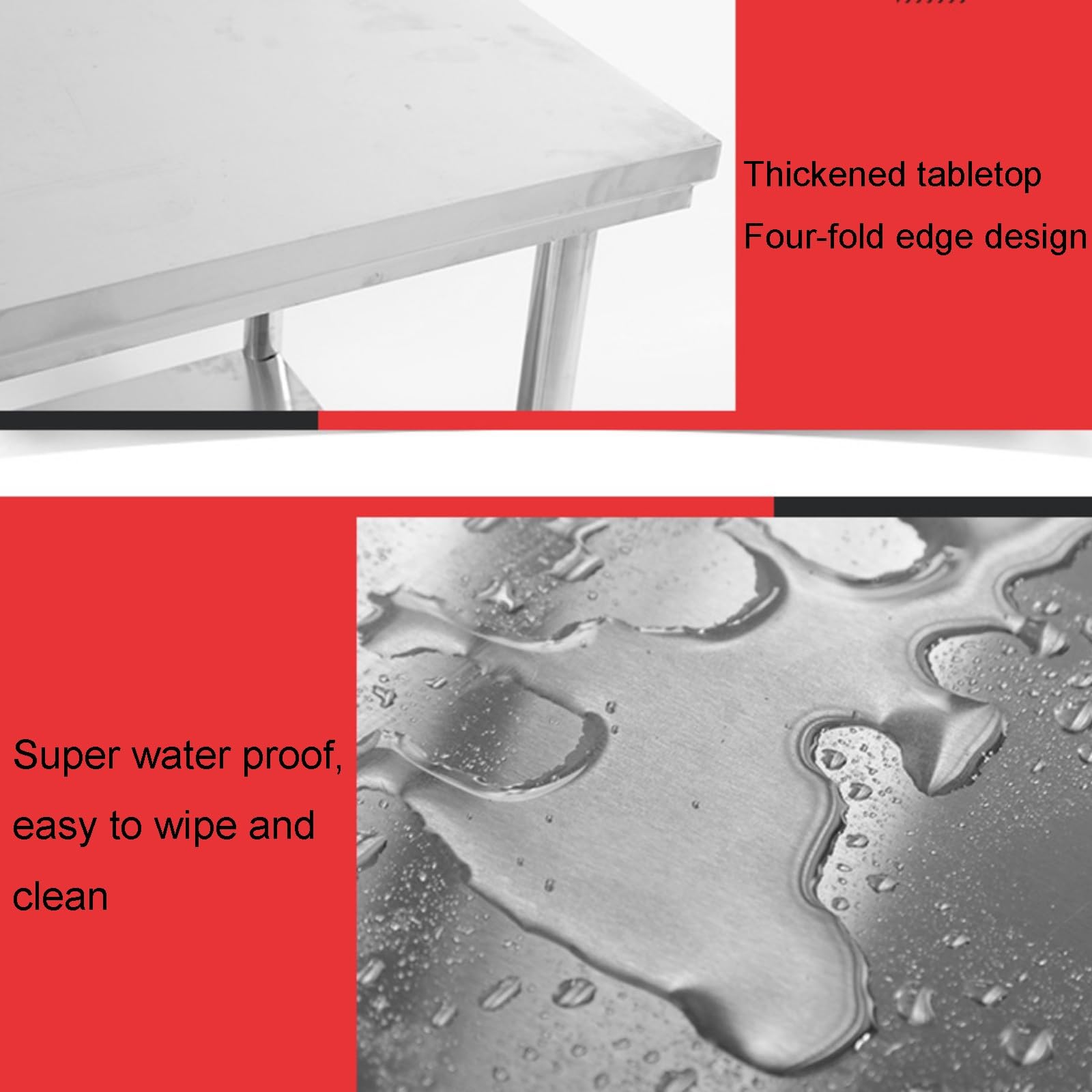 Banco de Trabajo Desmontable de Acero Inoxidable Reforzado Mesa de Preparación de Cocina con Patas Ajustables Mesa de Embalaje para Almacén con Refuerzo Triangular