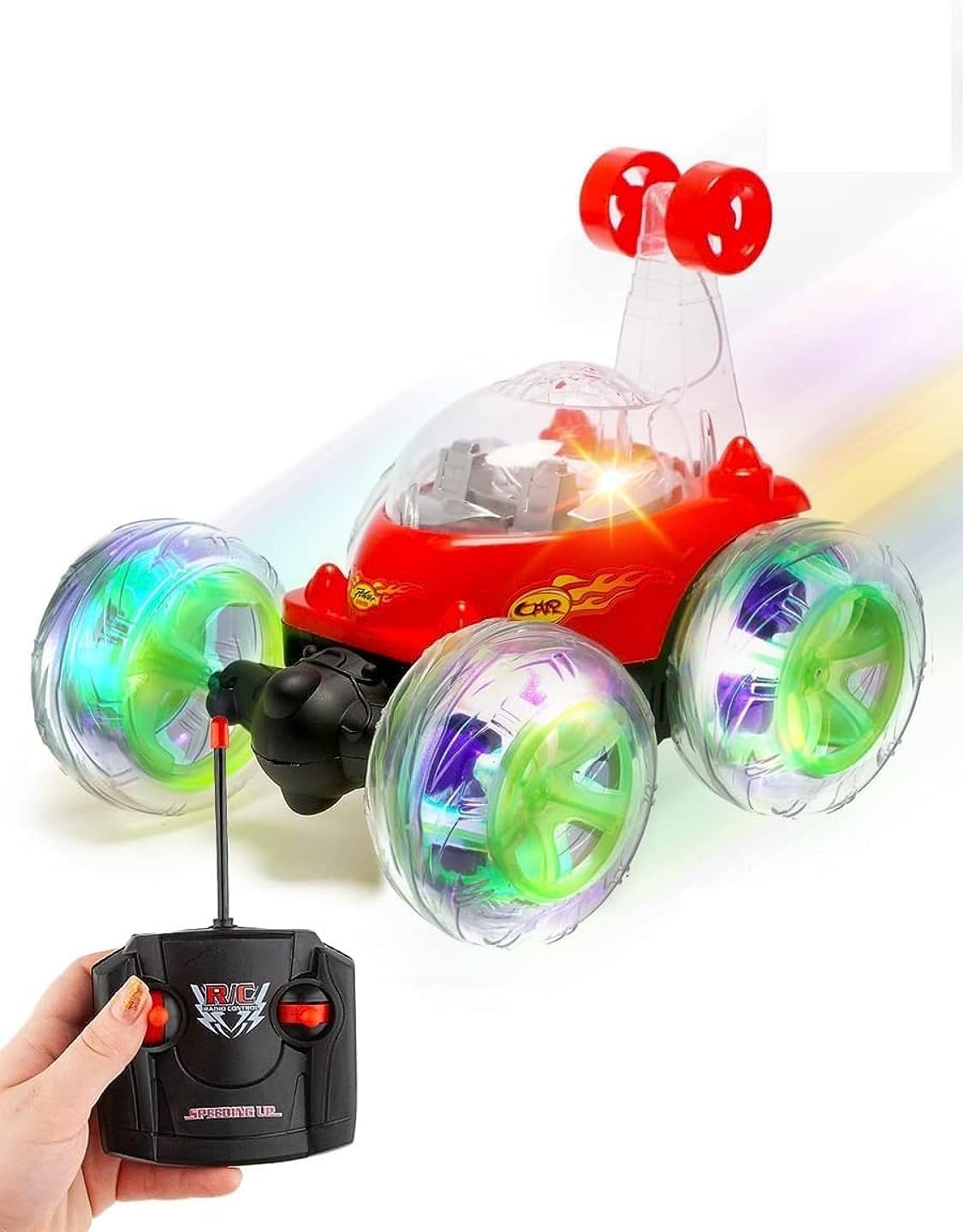 Remote Control Car Toys for Boys RC Stunt Car Invincible 360°Rolling Twister with Colorful Lights 1:24 - Rechargeable Threeking Car Birthday Hobby Gift for Toddlers, Kids, Boys and Girls